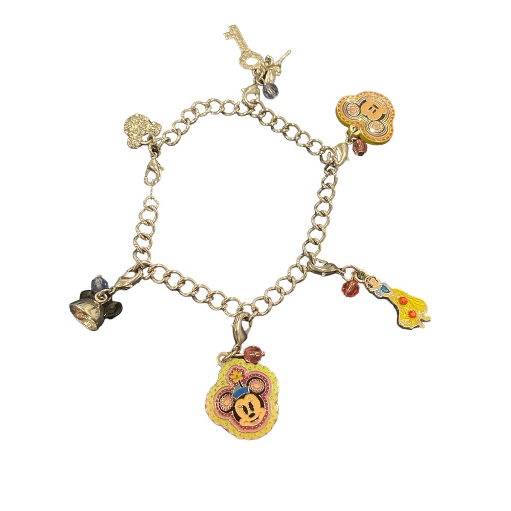 Disney Charm Bracelet Silver Tone Six Charms Mickey Minnie Mouse Snow White